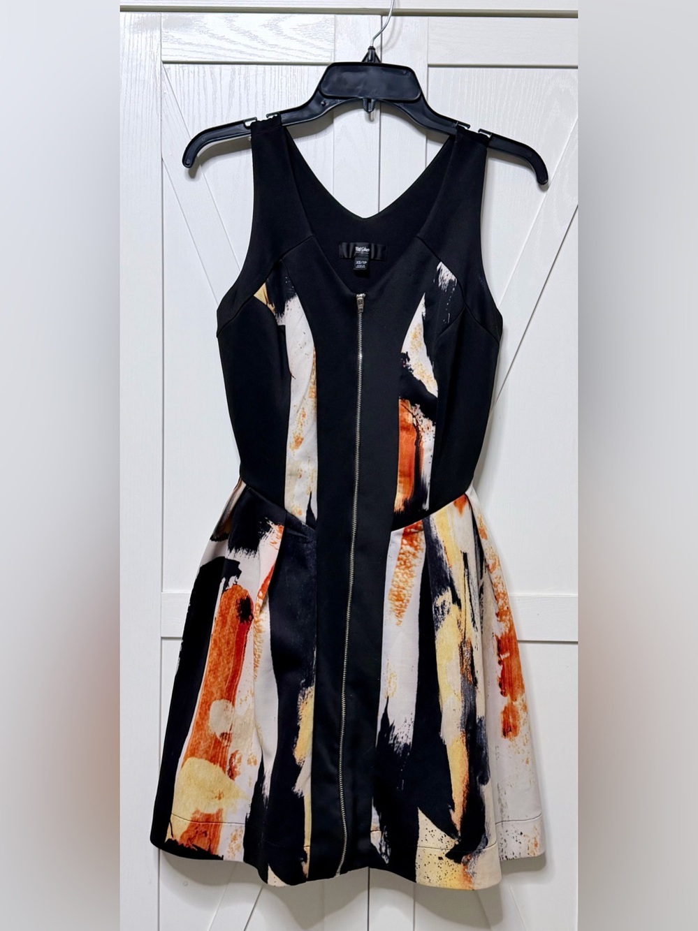 Black Abstract Print Fit-and-Flare Cocktail Dress - Size XS